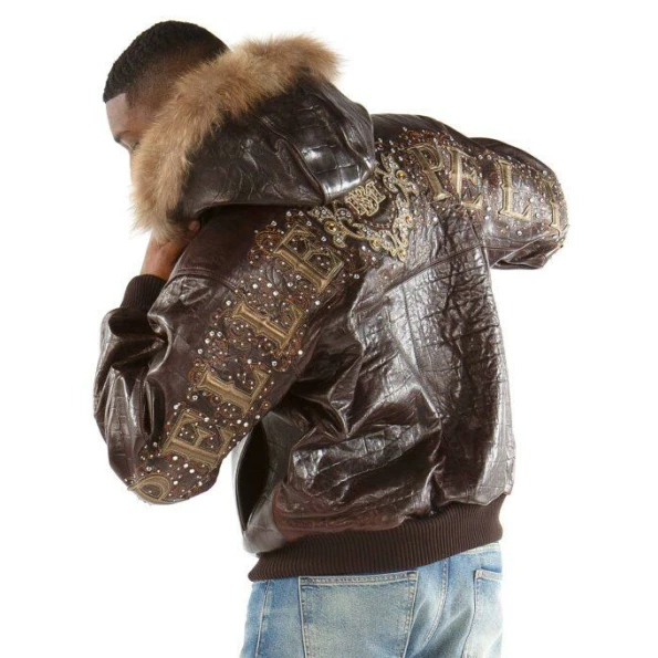 Pelle Pelle Dark Brown Crest Leather Jacket | Hooded Jacket
