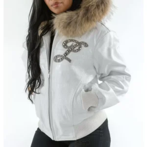 Pelle Pelle Fur Hood Croc Leather Jacket | White Jacket