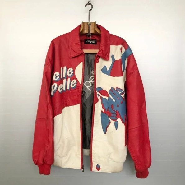 Pelle Pelle Face Printed Leather Jacket | Red & White