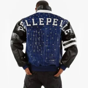 Pelle Pelle Men Croc Studded Leather Jacket | Dark Blue