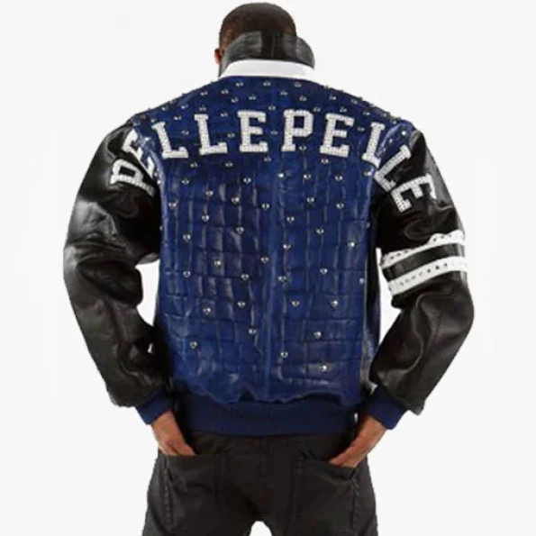 Pelle Pelle Men Croc Studded Leather Jacket | Dark Blue