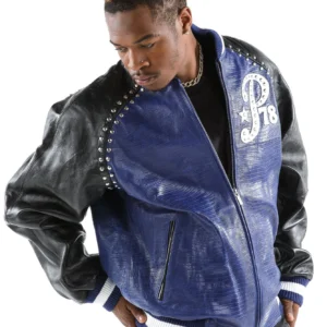 Pelle Pelle Navy Blue Men Varsity Jacket | Leather Jacket view 1