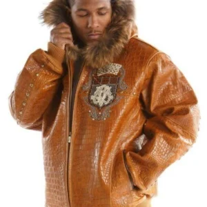 Pelle Pelle Brown Emblem MB Fur Hood Jacket | Leather Jacket view 1
