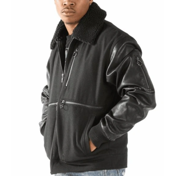 Pelle Pelle Men Black Fur Collar Jacket