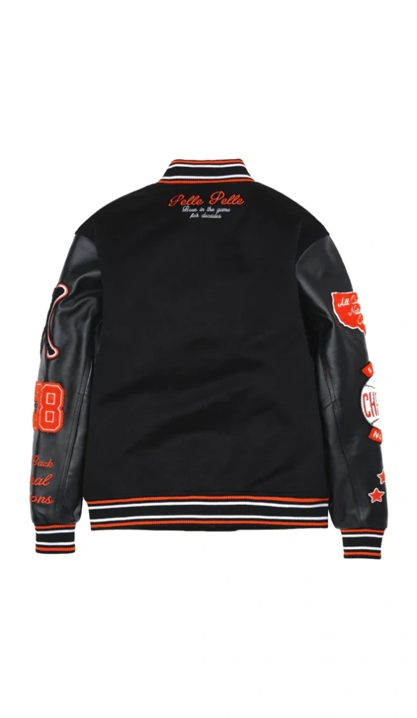 Pelle Pelle World Famous MB Varsity Jacket | Black & Orange