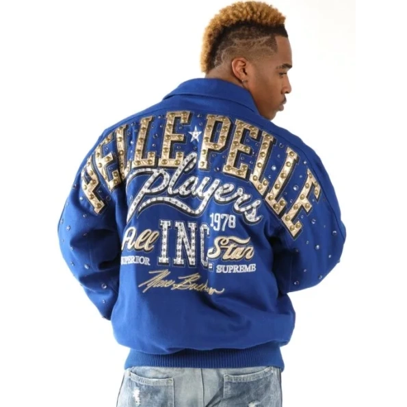 Pelle Pelle Men Blue Wool Studded Jacket | Players INC.