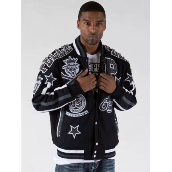 Pelle Pelle Men Navy Blue Varsity Jacket