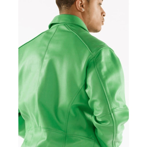 Pelle Pelle Men Plain Green Leather Jacket | Plush Jacket view 4