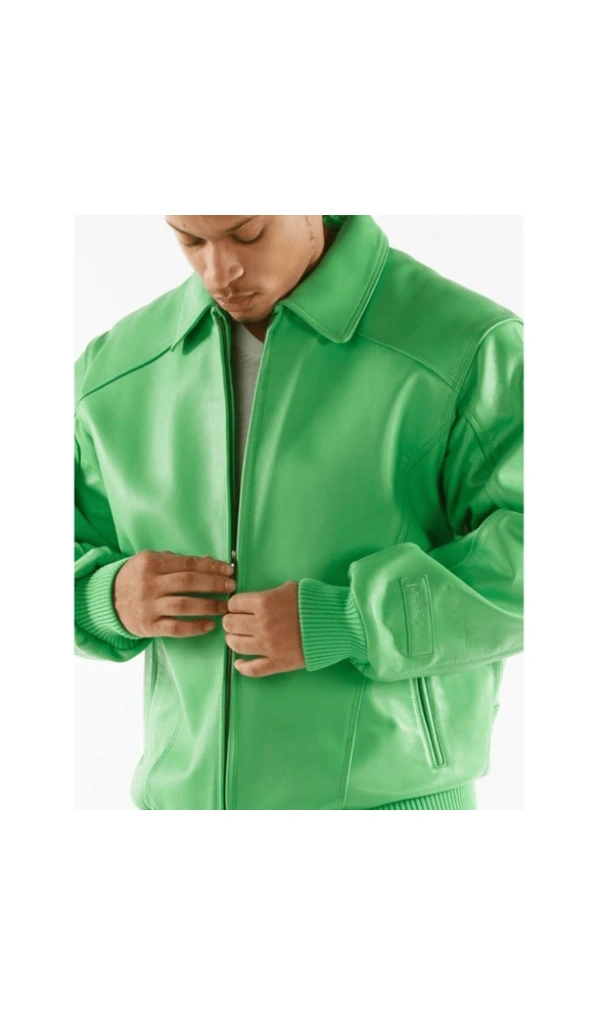 Pelle Pelle Men Plain Green Leather Jacket | Plush Jacket
