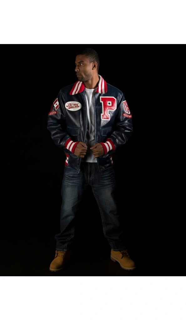 Pelle Pelle Men Navy Blue MB Varsity Jacket | Leather Jacket