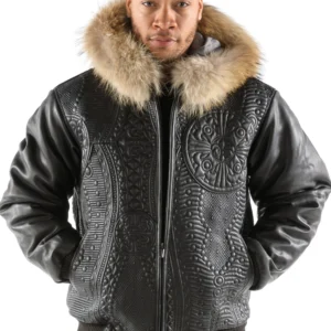 Pelle Pelle Black Encrusted Fur Hood Jacket | Leather Jacket view 2