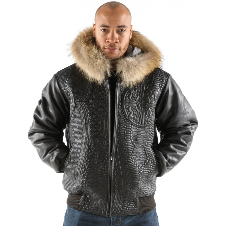 Pelle Pelle Black Encrusted Fur Hood Jacket