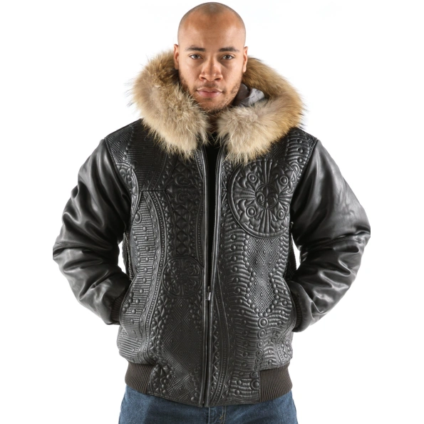 Pelle Pelle Black Encrusted Fur Hood Jacket