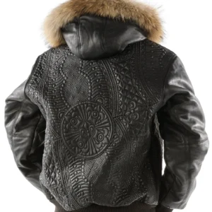 Pelle Pelle Black Encrusted Fur Hood Jacket | Leather Jacket