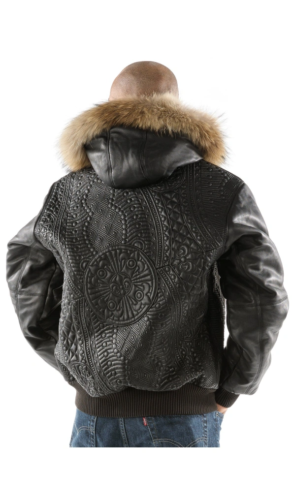Pelle Pelle Black Encrusted Fur Hood Jacket | Leather Jacket