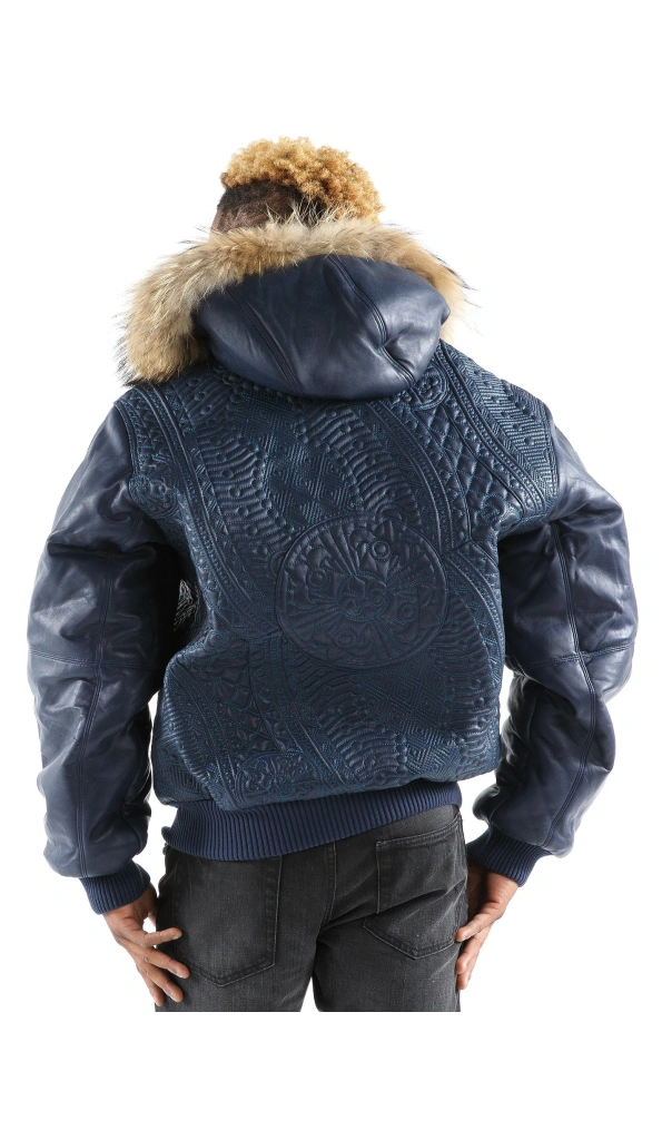 Pelle Pelle Men Navy Blue Encrusted Jacket | Leather Jacket