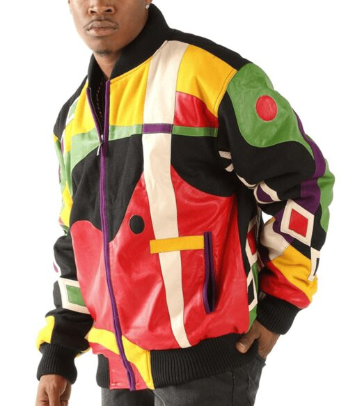 Pelle Pelle Multicolor Abstract Leather Jacket | Men Jacket view 2