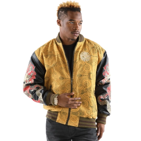 Pelle Pelle Men Yellow Dragon Varsity Jacket