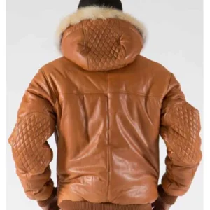 Pelle Pelle Brown Men Quilted Leather Jacket | Fur Hood view 2