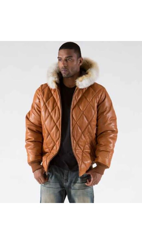 Pelle Pelle Brown Men Quilted Leather Jacket | Fur Hood