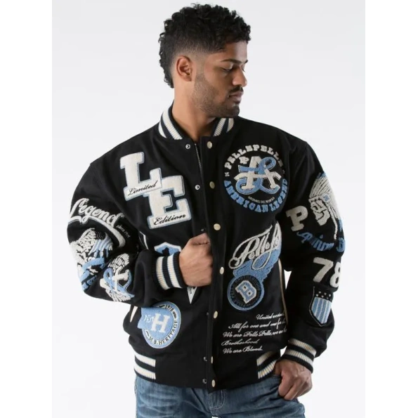 Pelle Pelle Men Black Legend Varsity Jacket