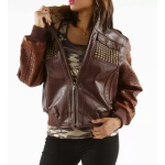 Pelle Pelle Dark Brown Studs Fur Collar Jacket