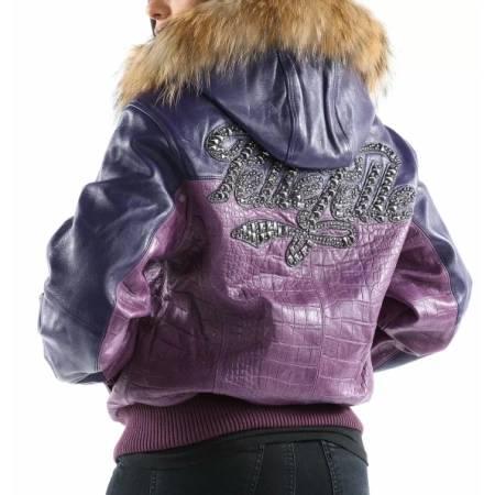 Pelle Pelle Purple Hooded Script Leather Jacket