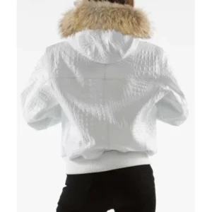 Pelle Pelle Women Encrusted White Jacket | Fur Hood Jacket