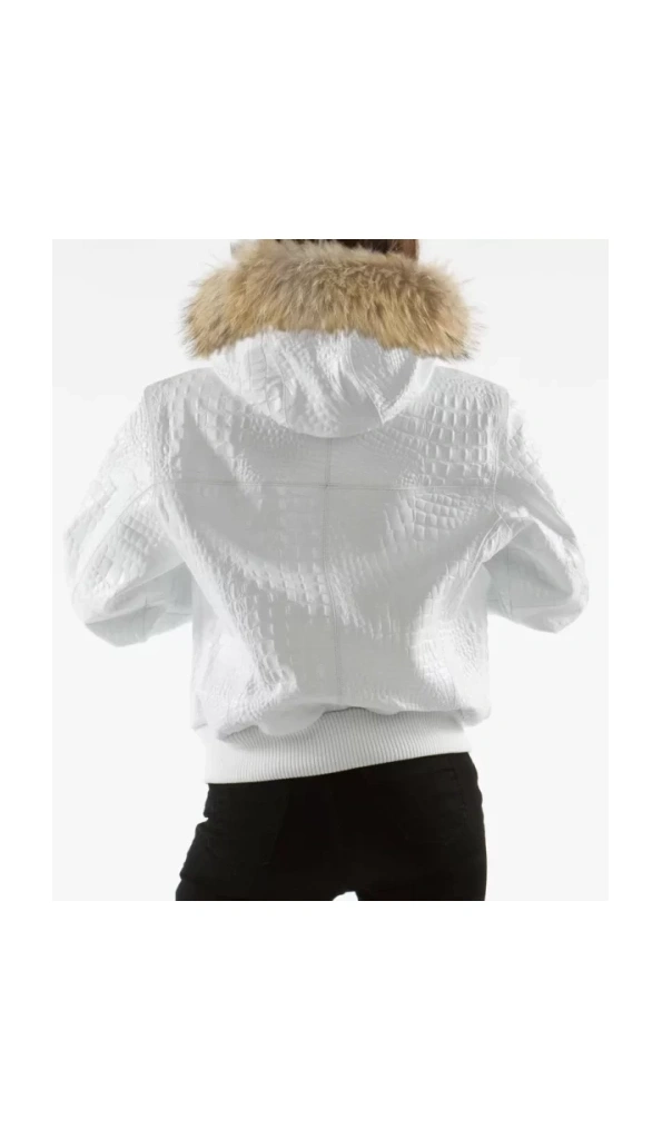 Pelle Pelle Women Encrusted White Jacket | Fur Hood Jacket
