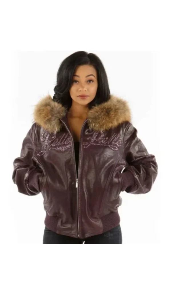 Pelle Pelle Purple Fur Hood Leather Jacket | Women Jacket