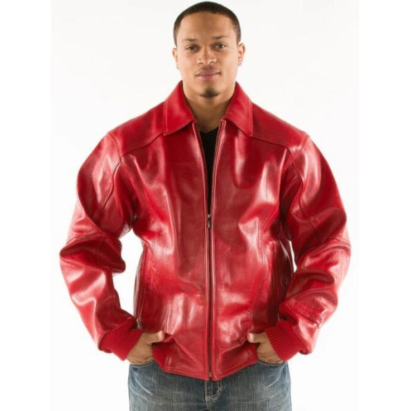 Pelle Pelle Men Red Plush Leather Jacket