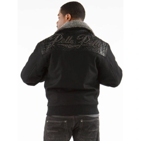 Pelle Pelle Black Gator Studs Wool Jacket