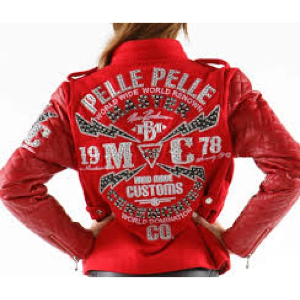 Pelle Pelle Red Studded Varsity Jacket