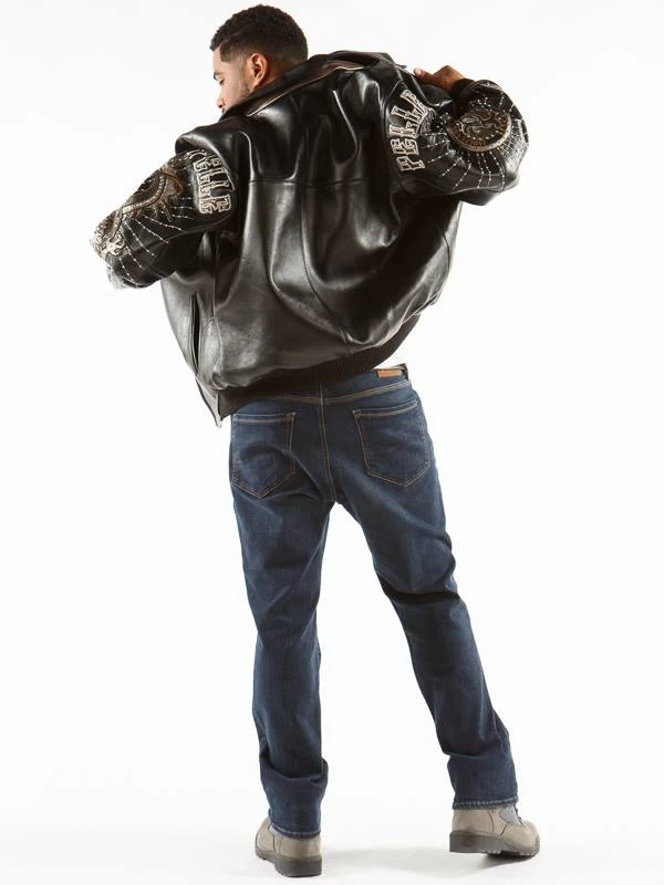 Classic Pelle Pelle Black Dragon Print Leather Jacket view 3