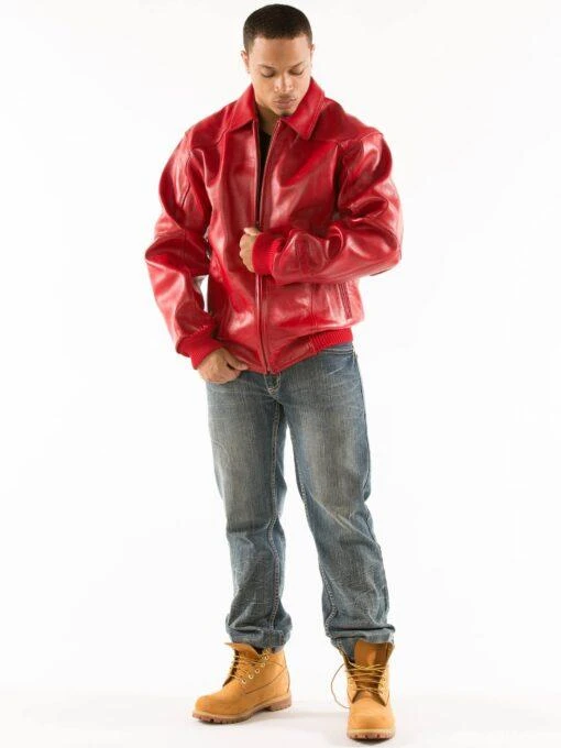 Pelle Pelle Men Red Plush Leather Jacket