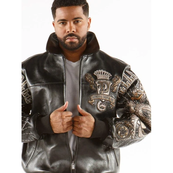 Pelle Pelle Black Dragon Print Leather Jacket