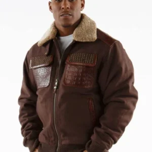 Pelle Pelle Brown Gator Studs Wool Jacket view 3