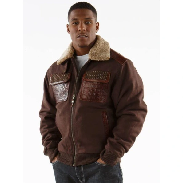 Pelle Pelle Brown Gator Studs Wool Jacket