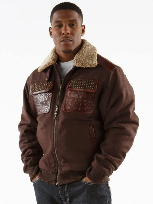 Pelle Pelle Brown Gator Studs Wool Jacket view 3