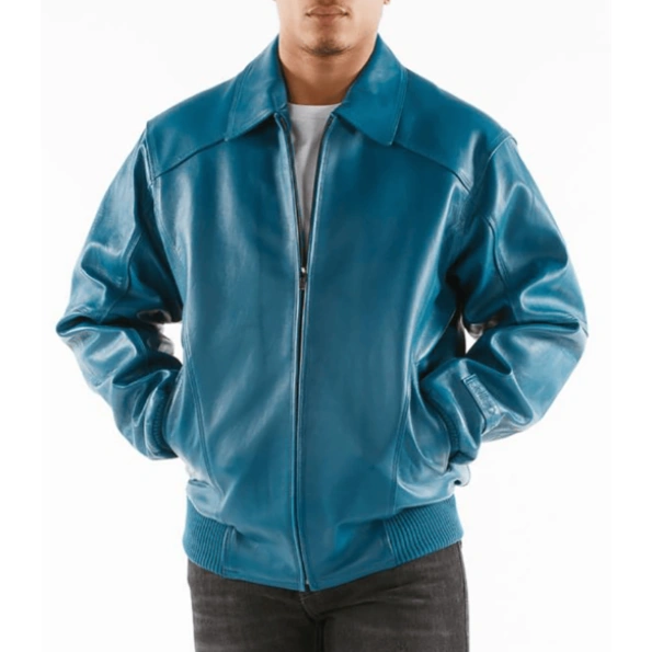 Pelle Pelle Men Plain Leather Jacket | Aqua Blue Jacket