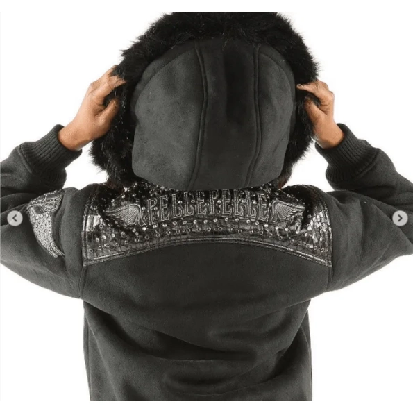 BLACK HOODIE PELLE PELLE WOOL JACKET view 2