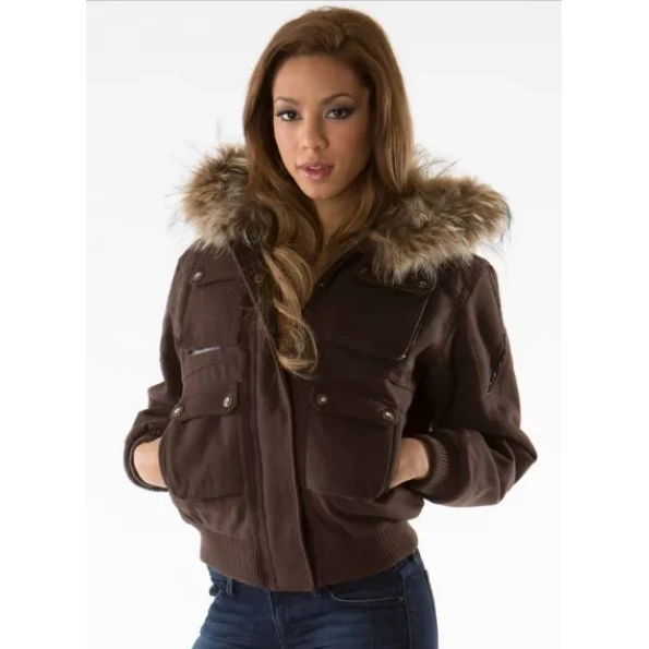 Pelle Pelle Women Brown Fur Hood Jacket | Wool Jacket