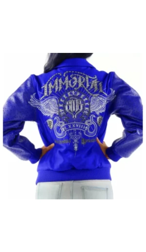 PELLE PELLE BLUE LEATHER SLEEVED WOOL JACKET