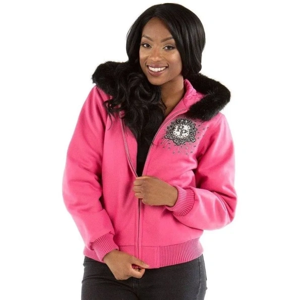 Pelle Pelle Pink MB Crest Fur Hood Jacket