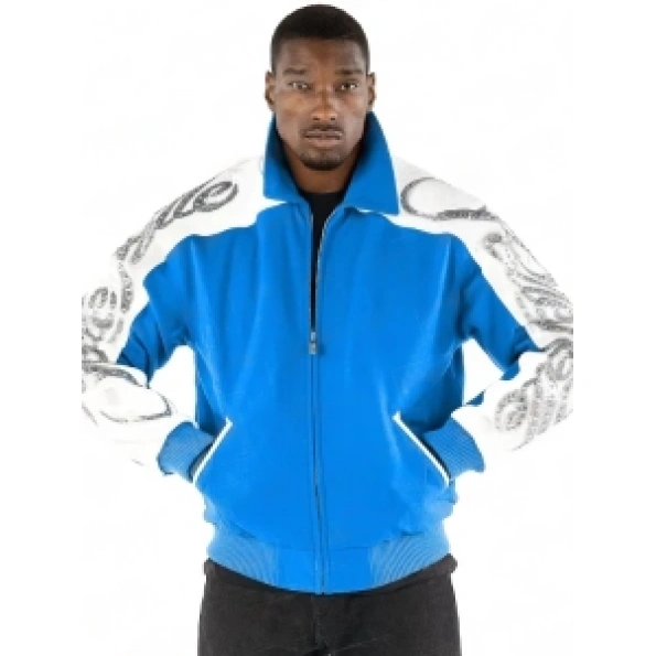Pelle Pelle Men Scripted Blue Wool Jacket | Zipper Jacket