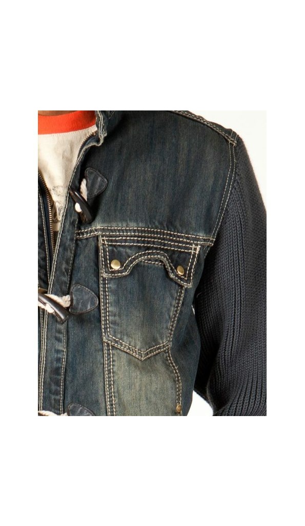 Pelle Pelle Blue Jeans Jacket With Gray Sleeves
