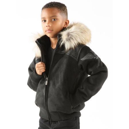 Pelle Pelle Black Wings Fur Hood Wool Jacket