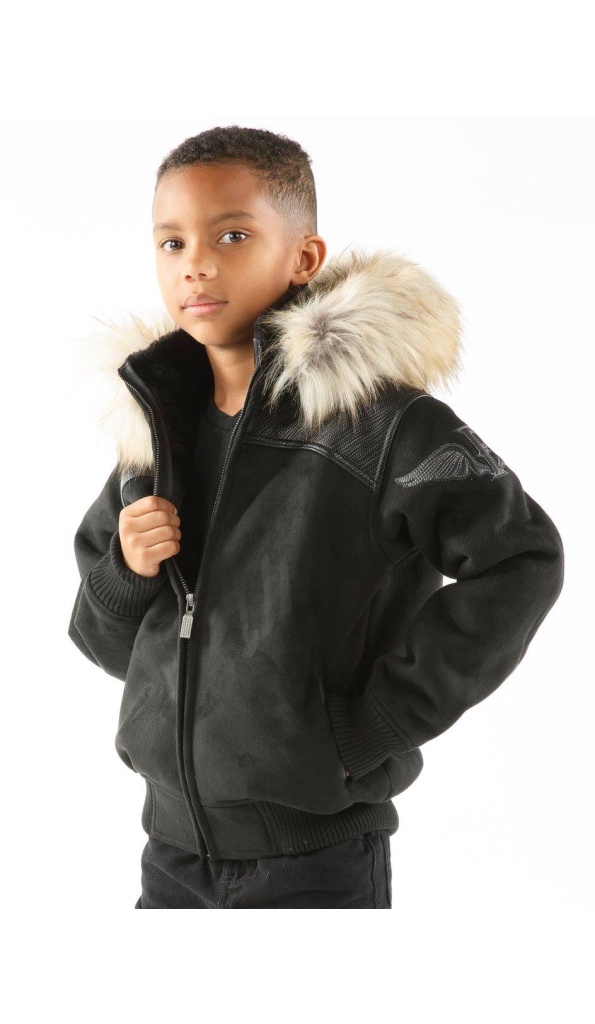 Pelle Pelle Black Wings Fur Hood Wool Jacket