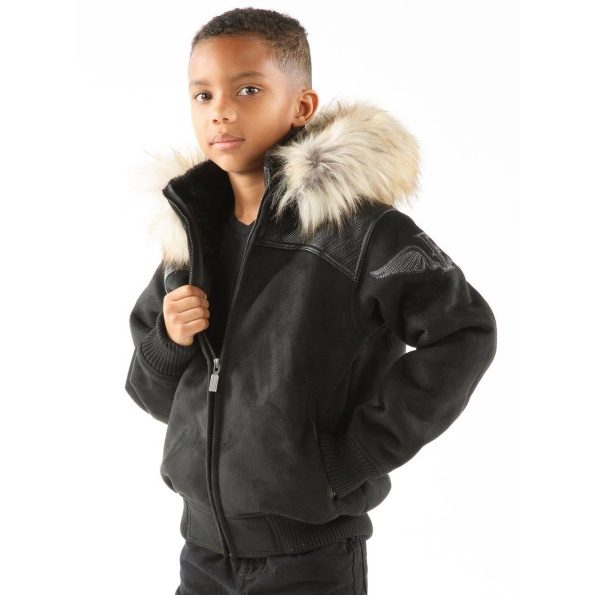 Pelle Pelle Black Wings Fur Hood Wool Jacket