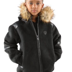 Pelle Pelle Black Fur Hood Wool Jacket